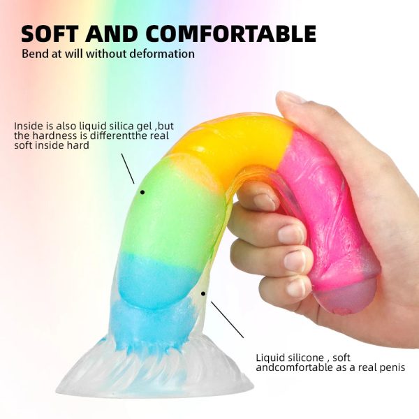 Glowing Rainbow Silicone Dildo Huge Animal Penis Sex Toy - Image 4