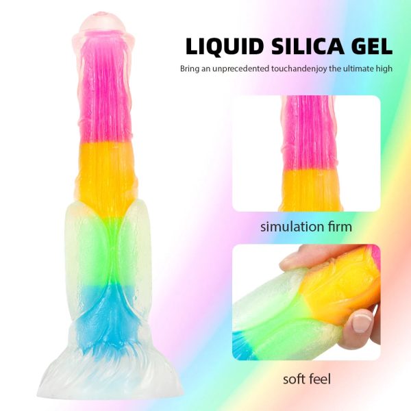 Glowing Rainbow Silicone Dildo Huge Animal Penis Sex Toy - Image 3