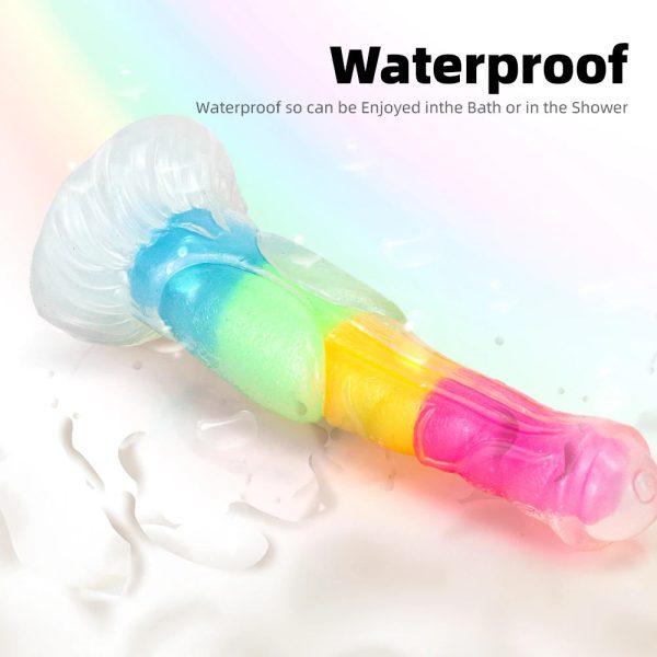Glowing Rainbow Silicone Dildo Huge Animal Penis Sex Toy - Image 6
