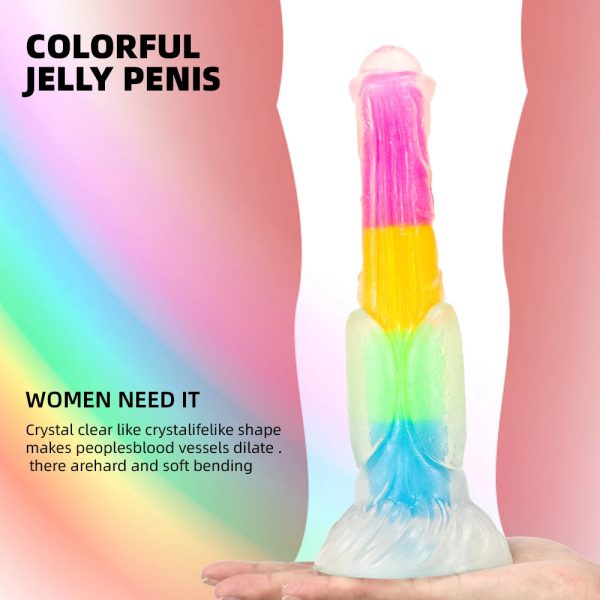 Glowing Rainbow Silicone Dildo Huge Animal Penis Sex Toy - Image 5