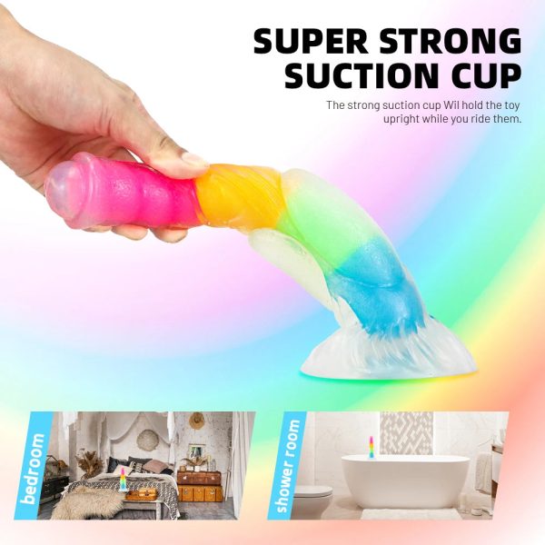 Glowing Rainbow Silicone Dildo Huge Animal Penis Sex Toy - Image 2