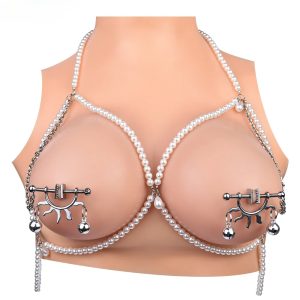Stainless Steel Dazzling Flames Nipple Clip with Nipple Chain Noose