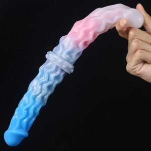32CM Wave Pattern Double Head Realistic Sexy Glans Dildo Soft Liquid Silicone Anal Plug