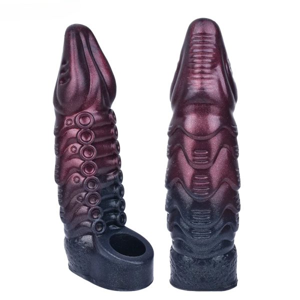Black Tentacle Penis Sleeve Extender Enlarger Silicone Cock Sleeves Stretcher