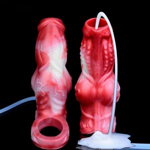 Fantasy Monster Penis Sleeve Soft Silicone Sex Toys Sheath  Hollow Water Spray Dildo