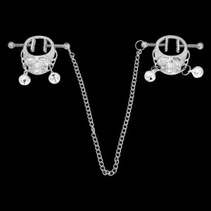 Skull Nipple Chain Clamps Clips Stainless Steel Adjustable Pressure with Chain
