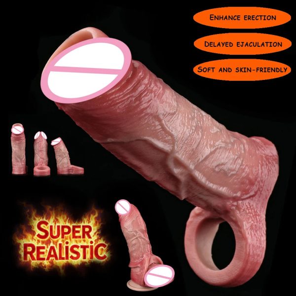 Realistic Penis Sleeve G-spot Stimulator Soft Silicone Dildo Sleeve Delayed