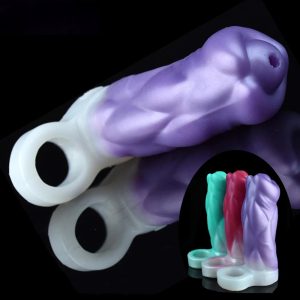 Silicone Hollow Penis Sleeve Enlargement Extender Delay Ejaculation Cock