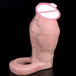 Male Penis Sheath With Testicle Ring Thickening and Lasting Realistic Penis