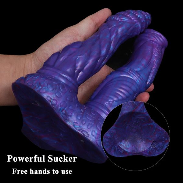 Silicone Animal Double Dildo with Sucker Sex Toys Blue Demon Lesbian Sexy Penis - Image 2