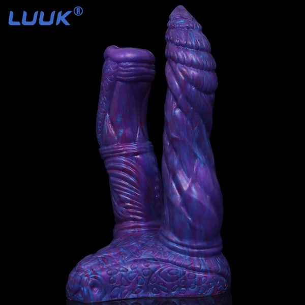 Silicone Animal Double Dildo with Sucker Sex Toys Blue Demon Lesbian Sexy Penis - Image 5