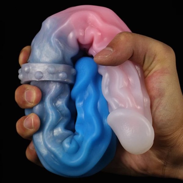 32CM Wave Pattern Double Head Realistic Sexy Glans Dildo Soft Liquid Silicone Anal Plug - Image 5