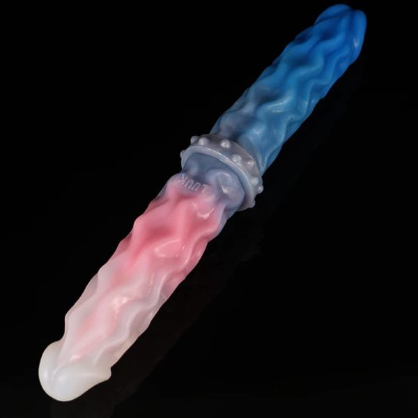 32CM Wave Pattern Double Head Realistic Sexy Glans Dildo Soft Liquid Silicone Anal Plug - Image 7