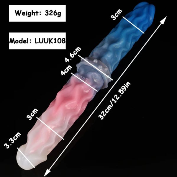 32CM Wave Pattern Double Head Realistic Sexy Glans Dildo Soft Liquid Silicone Anal Plug - Image 3