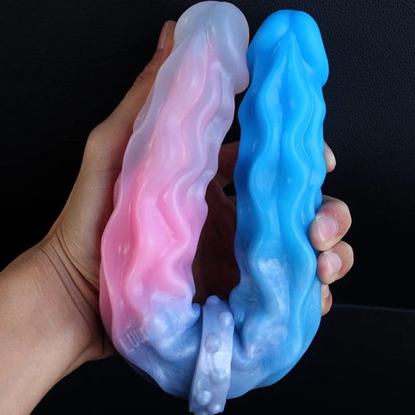 32CM Wave Pattern Double Head Realistic Sexy Glans Dildo Soft Liquid Silicone Anal Plug - Image 6