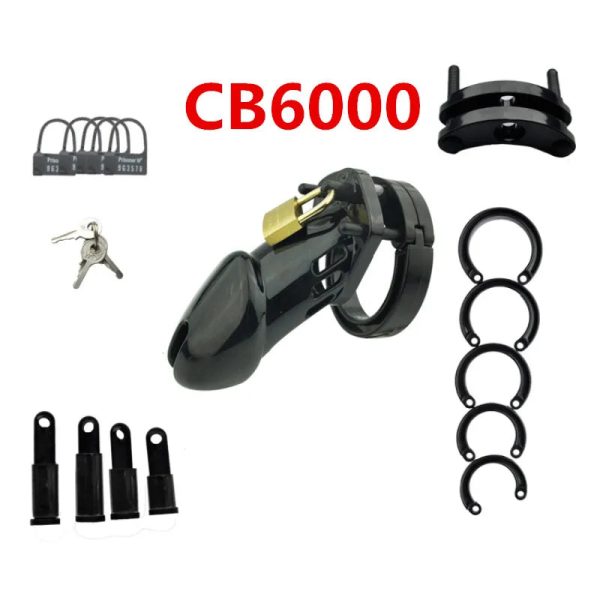 Male Chastity Device Cock Cage With 5 Size Rings Brass - Image 4