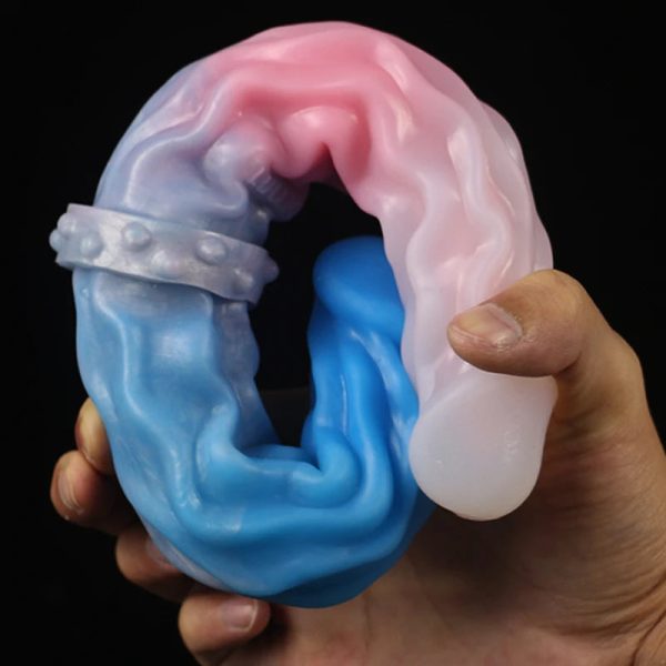 32CM Wave Pattern Double Head Realistic Sexy Glans Dildo Soft Liquid Silicone Anal Plug - Image 4