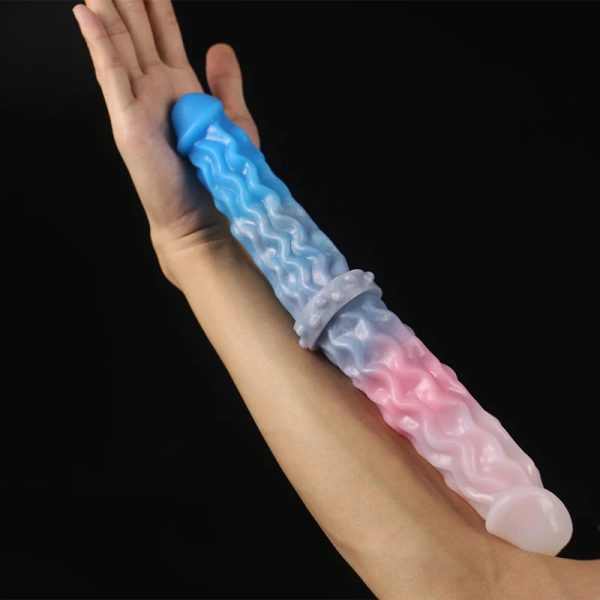 32CM Wave Pattern Double Head Realistic Sexy Glans Dildo Soft Liquid Silicone Anal Plug - Image 2