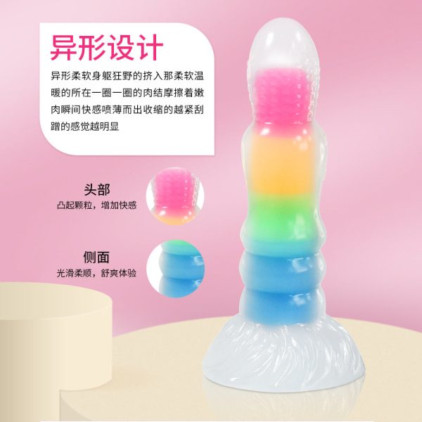 Transparent Neon Glow Dildo - Flexible Silicone Anal Plug with Rainbow Colors - Image 4