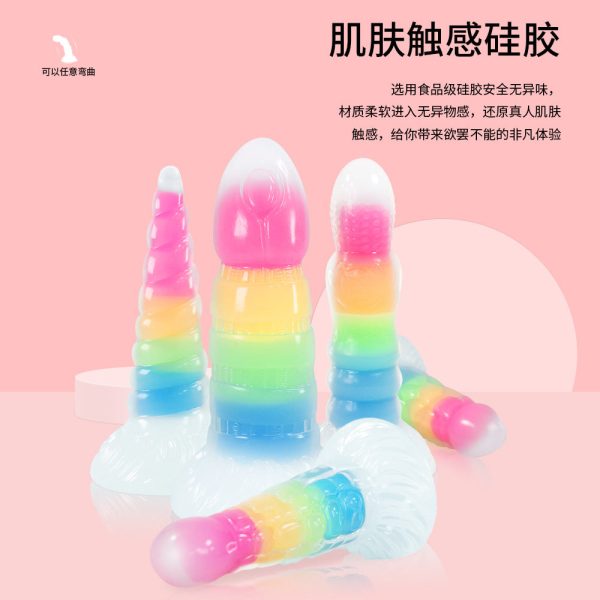 Transparent Neon Glow Dildo - Flexible Silicone Anal Plug with Rainbow Colors - Image 3