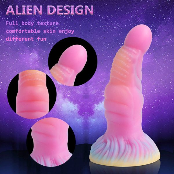 BDSM Night Glow Anal Toy - Thick Blue/Pink Silicone Plug with Flared Base - Image 3