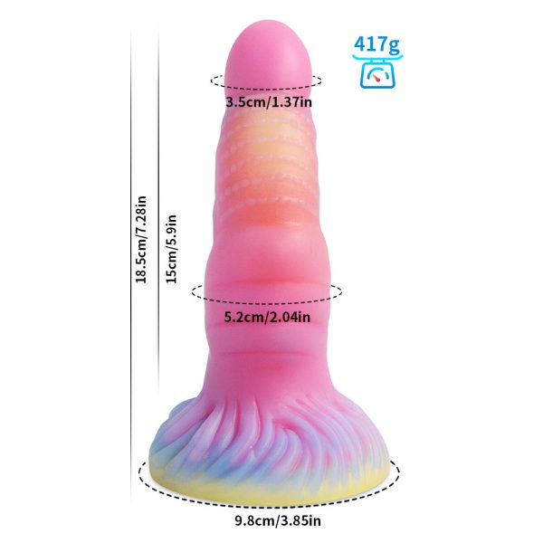 BDSM Night Glow Anal Toy - Thick Blue/Pink Silicone Plug with Flared Base - Image 6