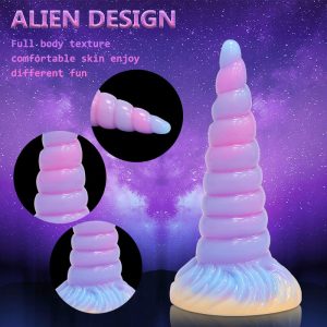 BDSM Night Glow Anal Toy - Thick Blue/Pink Silicone Plug with Flared Base