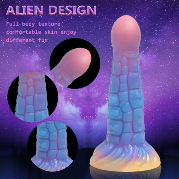 BDSM Night Glow Anal Toy - Thick Blue/Pink Silicone Plug with Flared Base - Image 4