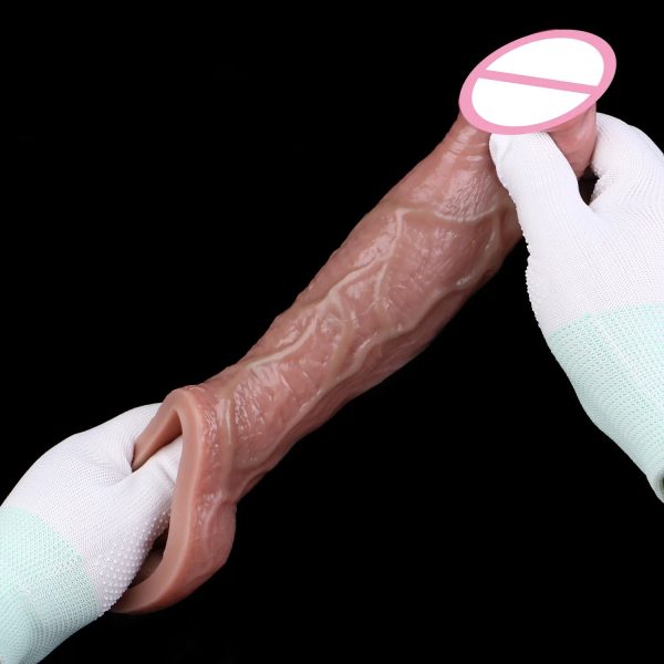 Big Silicone Realistic Penis Sleeve with Rings G-Spot Stimulation Sex Toy - Image 2