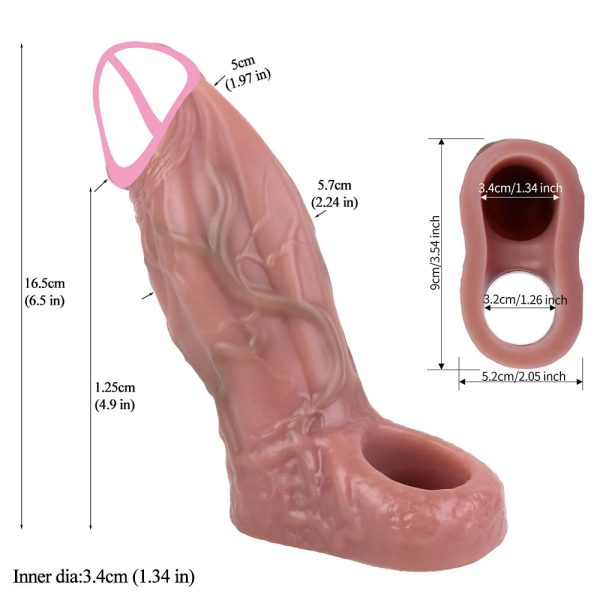 Realistic Penis Sleeve With Testicle Ring Cock Sleeve Extender - Image 6