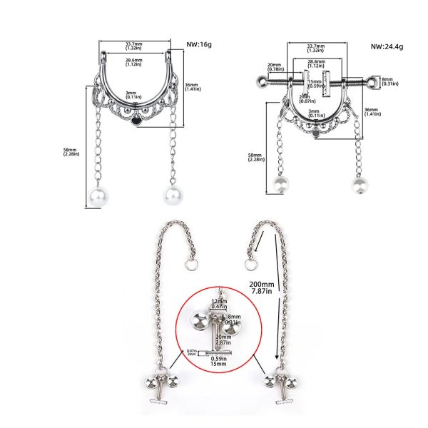 Stainless Steel Clip on Nipple Rings with Necklaces Adjustable Non Piercing Nipple Jewelry - Image 3