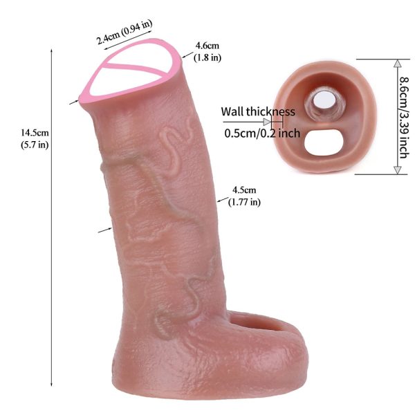 Realistic Penis Sleeve With Testicle Ring Cock Sleeve Extender - Image 9