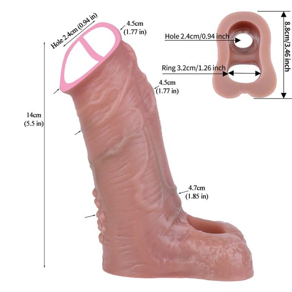 Realistic Penis Sleeve With Testicle Ring Cock Sleeve Extender - Image 7