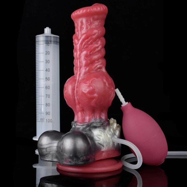 Wolf Dildo with Suction Cup Silicone Huge Knot Anal Plug Syringe Tube Spray Ejaculation Penis - Image 10