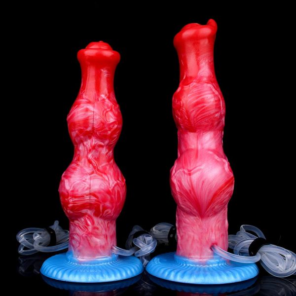 2 Sizes Red Squirting Inflatable Fantasy Dildo Silicone Dildo with Suction Cup - Image 2