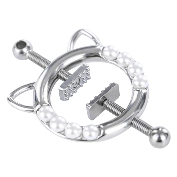 Nipple Clips Chest Jewelry Featuring Dual Cat Ears Customizable Leather Alloy Pearl or Choker - Image 3