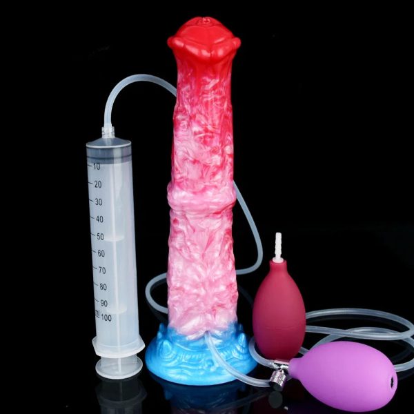 Squirting Inflatable Ejaculation Dildo Silicone Horse Vagina Anus Expansion - Image 9