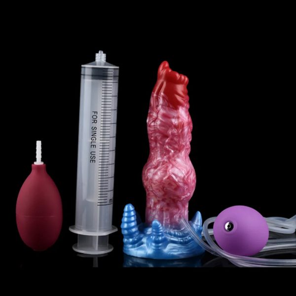 Squirting Inflatable Fantasy Dildo Soft Liquid Silicone Dildo with Suction Cup - Image 9