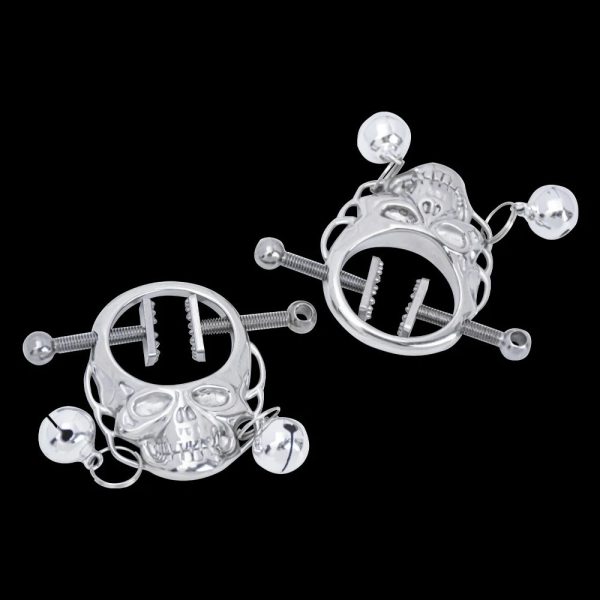 Skull Nipple Chain Clamps Clips Stainless Steel Adjustable Pressure with Chain - Image 2