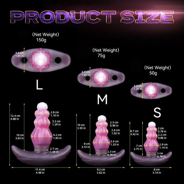 Three Sizes of Liquid Silicone Pink Anal Plugs with Tail and Vibrator Wearable - Image 6