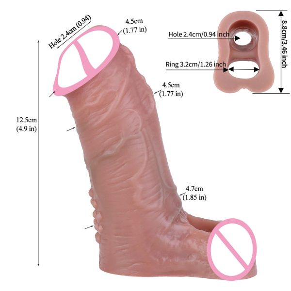 Realistic Penis Sleeve With Testicle Ring Cock Sleeve Extender - Image 8
