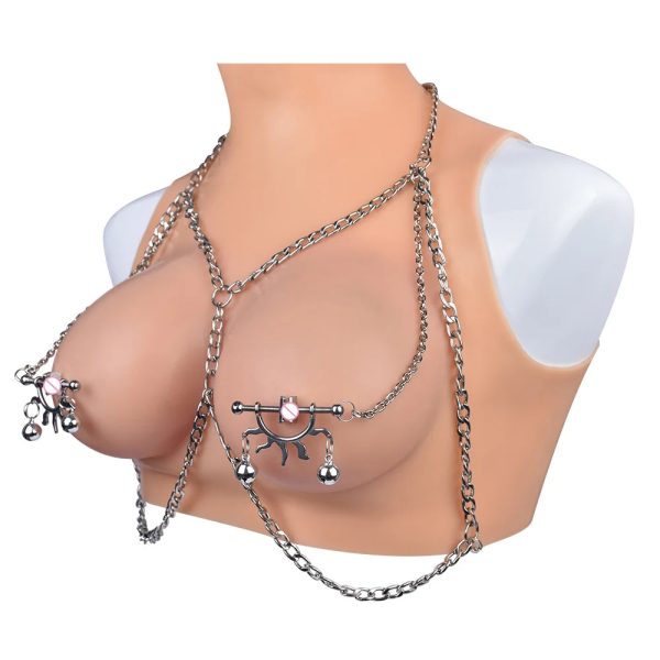Stainless Steel Dazzling Flames Nipple Clip with Nipple Chain Noose - Image 9