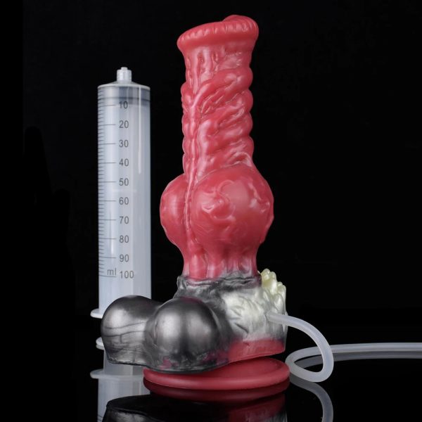 Wolf Dildo with Suction Cup Silicone Huge Knot Anal Plug Syringe Tube Spray Ejaculation Penis - Image 9