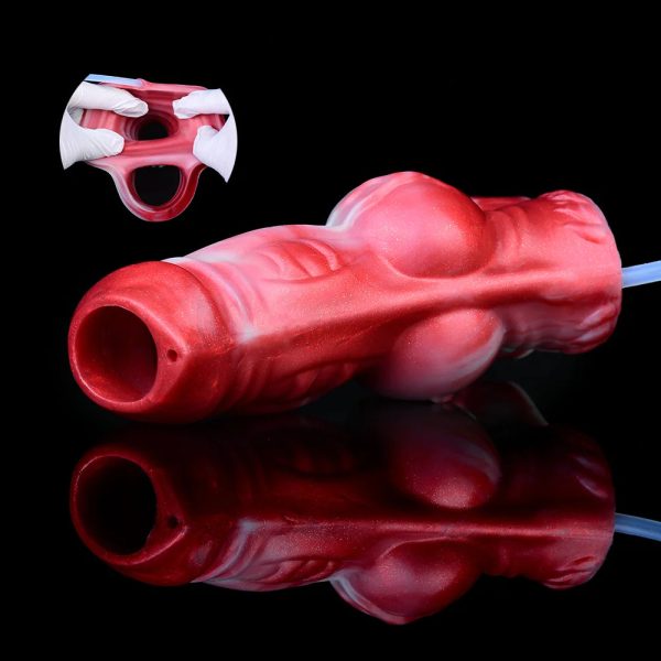 Silicone Hollow Water Spray Penis Sleeve  Reusable Penis Enlarger Rings Delay Ejaculation - Image 2
