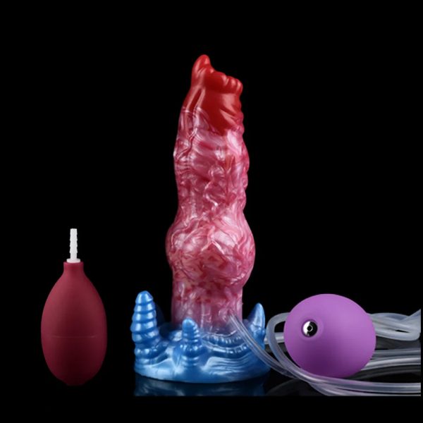 Squirting Inflatable Fantasy Dildo Soft Liquid Silicone Dildo with Suction Cup - Image 8