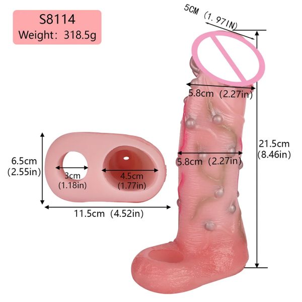 Liquid Silicone Penis Sleeve Sex Toys  with Rings G-Spot Stimulation - Image 6