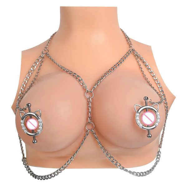 Nipple Clips Chest Jewelry Featuring Dual Cat Ears Customizable Leather Alloy Pearl or Choker - Image 11