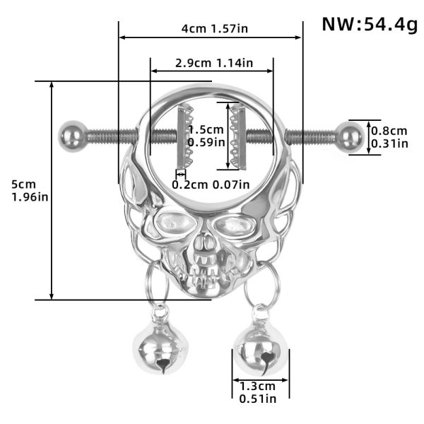 Skull Nipple Chain Clamps Clips Stainless Steel Adjustable Pressure with Chain - Image 6
