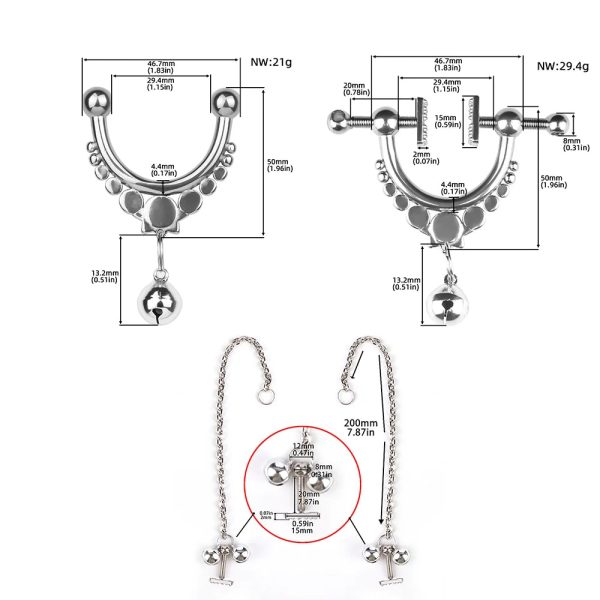 Stainless Steel Body Chain Clamps Clips Stainless Steel Adjustable Nipple - Image 3