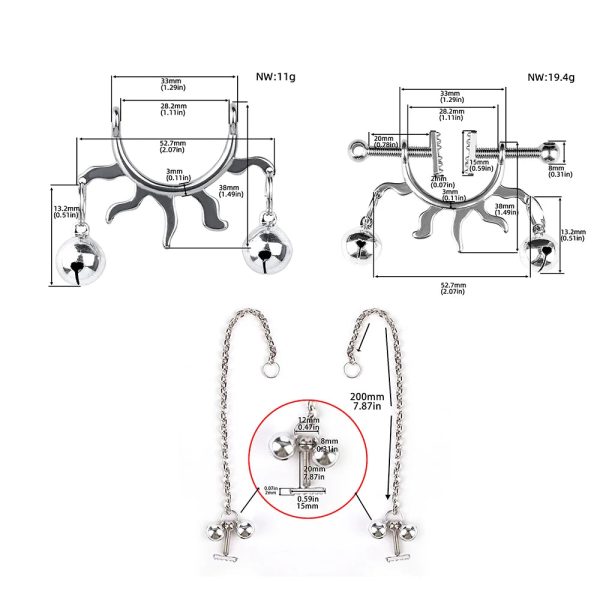 Stainless Steel Dazzling Flames Nipple Clip with Nipple Chain Noose - Image 3